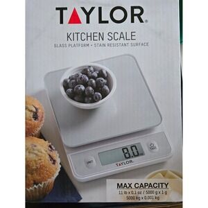 Taylor Kitchen Scale, Glass Platform, Digital Food Scale, Silver, 11 lb Capacity